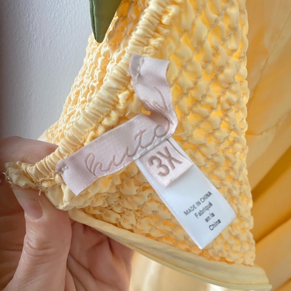 Anthropologie Hutch Scoop Neck Tiered Yellow Maxi Dress Green Bow Women's 3X - Picture 12 of 16